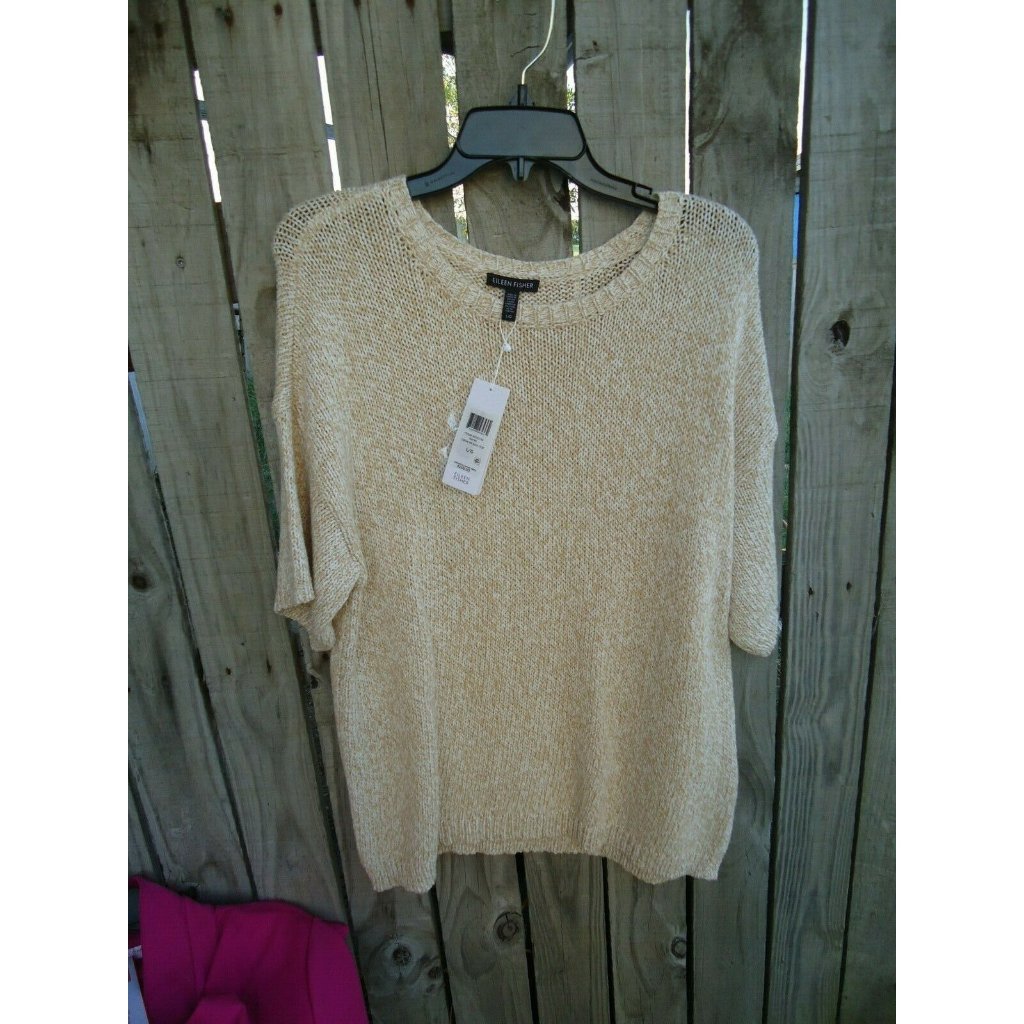 New Eileen Fisher Organic Cotton Twisted Chainette Sweater L $268 Nwt Na